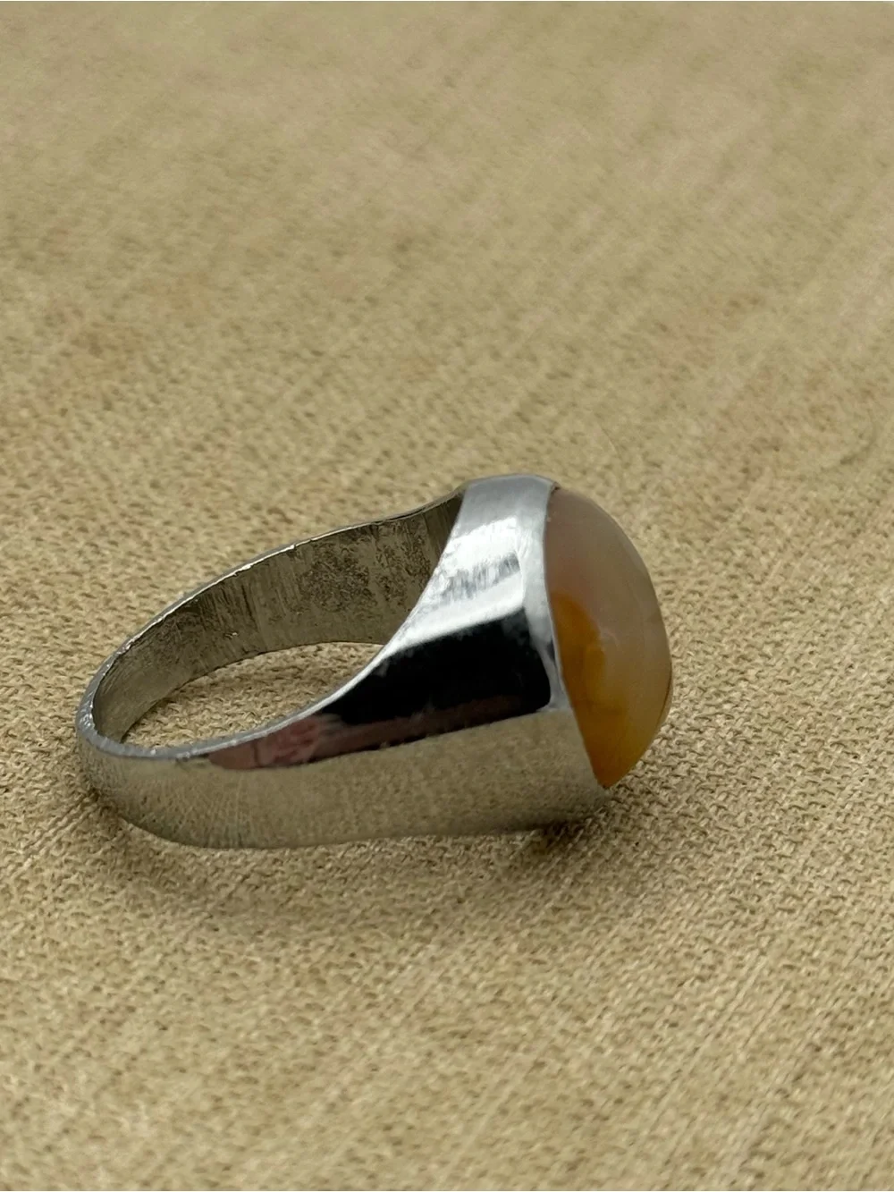 Men's Silver Tone Ring with Brown Agate Stone